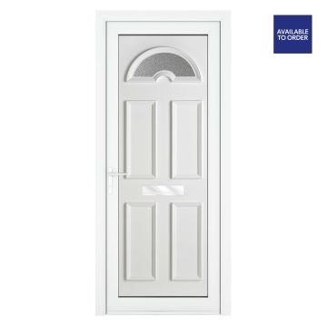 Smart Security uPVC Front Door Sunburst Glass Sandringham White Right Hand Obscure Glass 920 x 2090mm