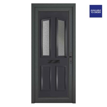 Smart Security uPVC Front Door 4 panel 2 Glass Kensington Grey/White Left Hand Obscure Glass 920x2090mm
