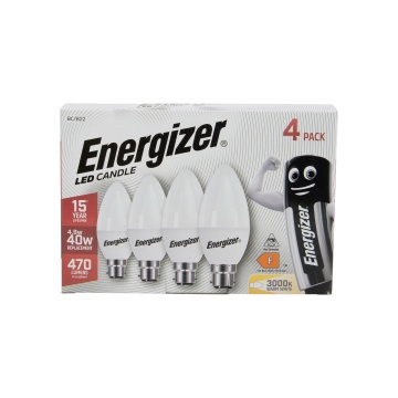 Energizer LED Opal Candle Light Bulbs 470LM B22 Pack of 4