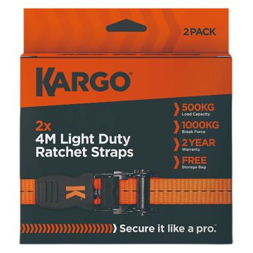 Kargo Light Duty Ratchet Straps 25mm x 4m / 1000kg Pack of 2