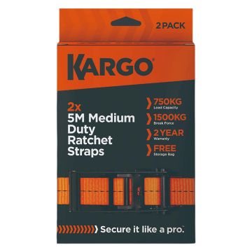 Kargo Medium Duty Ratchet Straps 35mm x 5m / 1500kg Pack of 2