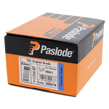 Paslode IM65A ANGLED Brad Fuel Pack F16 x 63mm Galvanised (Qty 2000 & 2 Fuel Cells)