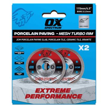 OX Pro Porcelain Diamond Cutting Blade 115mm x 22.23mm Pack of 2