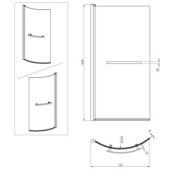 Luxury Glass Shower Screen for P Shaped Shower Bath