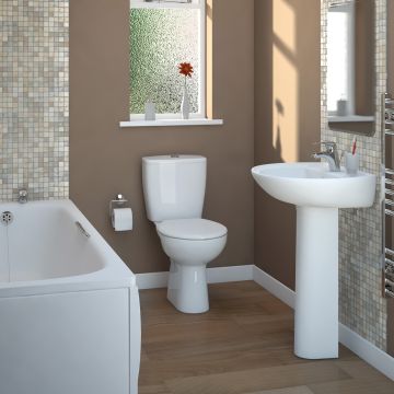 Lecico Atlas Smooth Close Coupled Toilet Pan, Cistern & Seat Pack