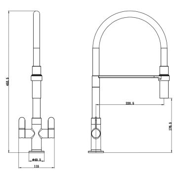Deva Bruge Mono Kitchen Mixer Tap with Pull Out Rinser