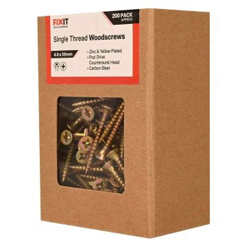 FIX-IT Single Thread Zinc & Yellow Woodscrews 4 x 35mm Pack of 200