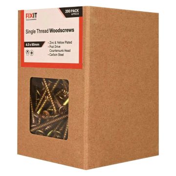 FIX-IT Single Thread Zinc & Yellow Woodscrews 4 x 60mm Pack of 200
