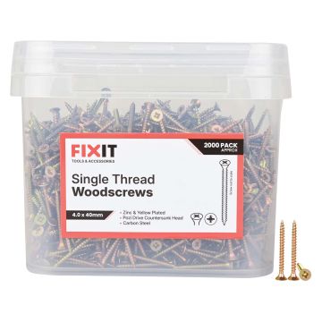FIX-IT Single Thread Zinc & Yellow Woodscrews 4 x 40mm Pack of 2000