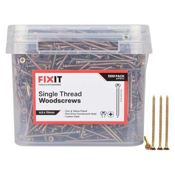 FIX-IT Single Thread Zinc & Yellow Woodscrews 4 x 70mm Pack of 1200