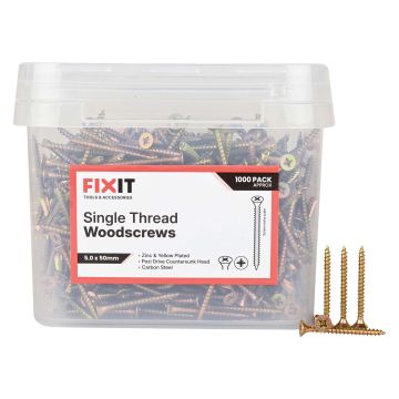 FIX-IT Single Thread Zinc Yellow Woodscrews 5 x 50mm Pack of 1000
