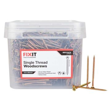 FIX-IT Single Thread Zinc Yellow Woodscrews 5 x 80mm Pack of 900