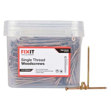 FIX-IT Single Thread Zinc Yellow Woodscrews 5 x 100mm Pack of 700