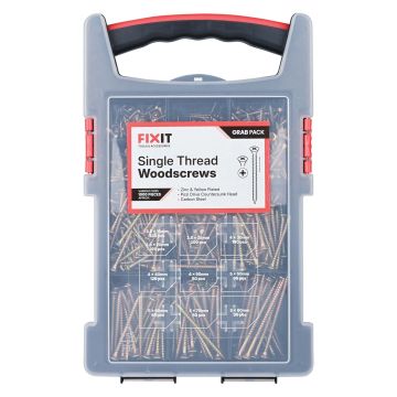 FIX-IT Single Thread Zinc & Yellow Woodscrews Grab Case Pack of 1000