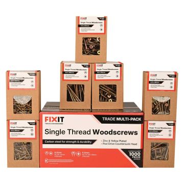 FIX-IT Single Thread Zinc & Yellow Woodscrews Trade Pack of 1000