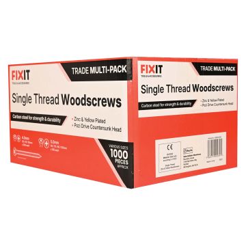 FIX-IT Single Thread Zinc & Yellow Woodscrews Trade Pack of 1000