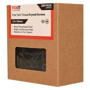 FIX-IT Twin Thread Drywall Screws 3.5 x 25mm Pack of 200