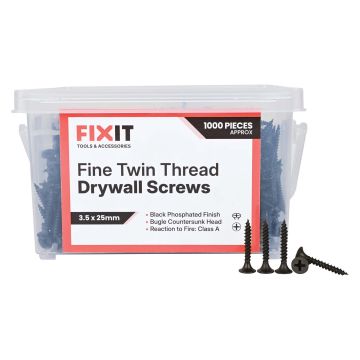 FIX-IT Twin Thread Drywall Screws 3.5 x 25mm Pack of 1000