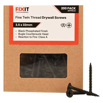 FIX-IT Twin Thread Drywall Screws 3.5 x 32mm Pack of 200