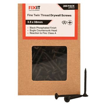 FIX-IT Twin Thread Drywall Screws 3.5 x 38mm Pack of 200