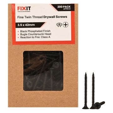 FIX-IT Twin Thread Drywall Screws 3.5 x 42mm Pack of 200