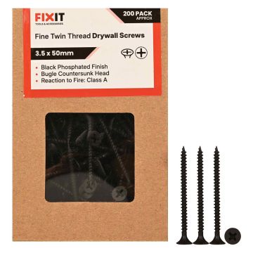 FIX-IT Twin Thread Drywall Screws 3.5 x 50mm Pack of 200