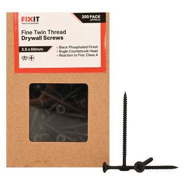 FIX-IT Twin Thread Drywall Screws 3.5 x 60mm Pack of 200