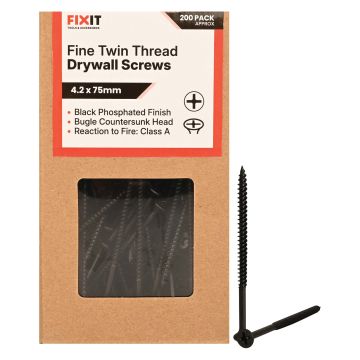 FIX-IT Twin Thread Drywall Screws 4.2 x 75mm Pack of 200