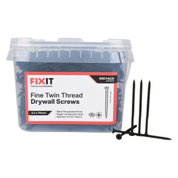 FIX-IT Twin Thread Drywall Screws 4.2 x 75mm Pack of 500