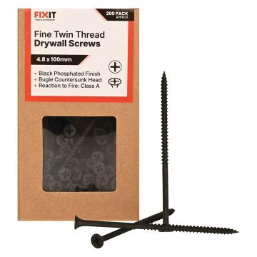FIX-IT Twin Thread Drywall Screws 4.8 x 100mm Pack of 200