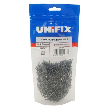 Unifix Bright Annular Ring Shank Nails 2 x 20mm 500g Pack