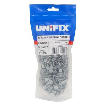 Unifix Galvanised Large Head Clout Nails 3 x 13mm 500g Pack