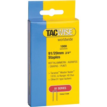 Tacwise 91 Series 20mm Narrow Crown Staples Pack of 1000