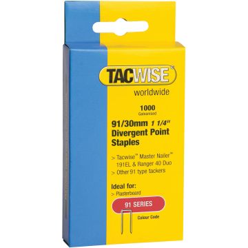 Tacwise 91 Series 30mm Narrow Crown Staples Pack of 1000
