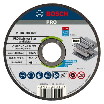 Bosch PRO Stainless Steel & Metal Bonded 115mm Cutting Discs Tub of 100