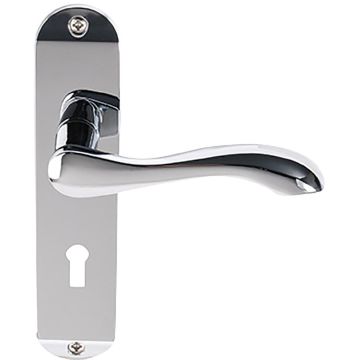 Haven Heritage Stellar Polished Chrome Door Handle On Backplate – With Latch & Lock For Bathroom