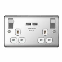 BG Nexus 2 Gang 13A Switched Socket With 2 USB Outlets Polished Chrome
