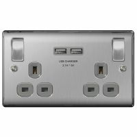 BG Nexus 2 Gang 13A Switched Socket With 2 USB Outlets Brushed Steel