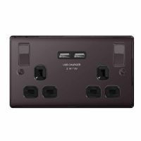 BG Nexus 2 Gang 13A Switched Socket With 2 USB Outlets Black Nickel