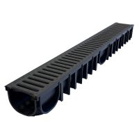 H90 Black Plastic Channel Drain with Slotted Grate 1m x 100mm A15