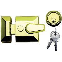 Narrow Modern Dead Locking Night Latch Brass 60mm