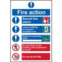 Fire Action Sign 200 x 300mm Self Adhesive