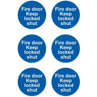 Fire Door Keep Locked Sign 100 x 100mm Pack 6 Self Adhesive