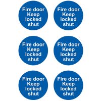 Fire Door Keep Locked Sign 100 x 100mm Pack 6 Self Adhesive
