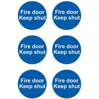 Fire Door Keep Shut Sign 100 x 100mm Pack 6 Self Adhesive