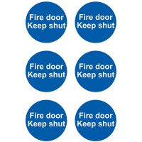 Fire Door Keep Shut Sign 100 x 100mm Pack 6 Self Adhesive