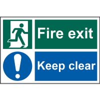 Fire Exit Keep Clear Sign 300 x 200mm Self Adhesive
