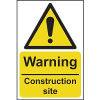 Warning Construction Site Sign 200 x 300mm Self Adhesive