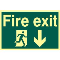 Fire Exit Arrow Down Sign 300 x 200mm