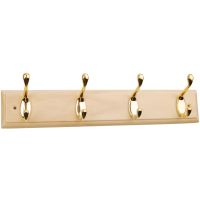 4 Coat Hook Rail Polished Brass